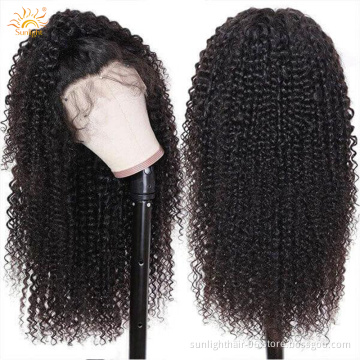 Sunlight deep curly part brazilian pre pluck lace wig raw curly hair 360 lace frontal wig with baby hair